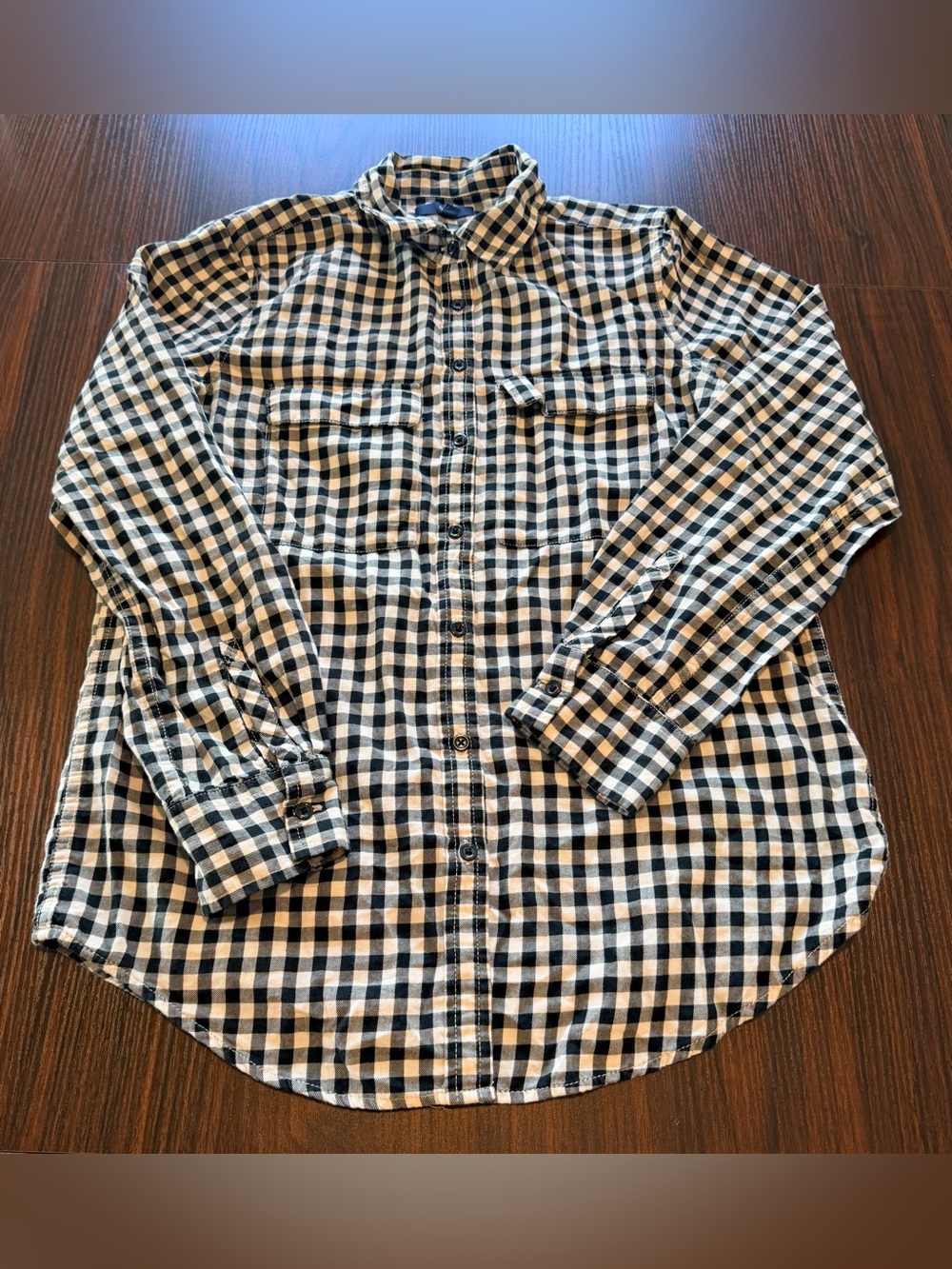 Gap Womens Black White Flannel Shirt Gingham Plaid Cotton Long Sleeve Button XS